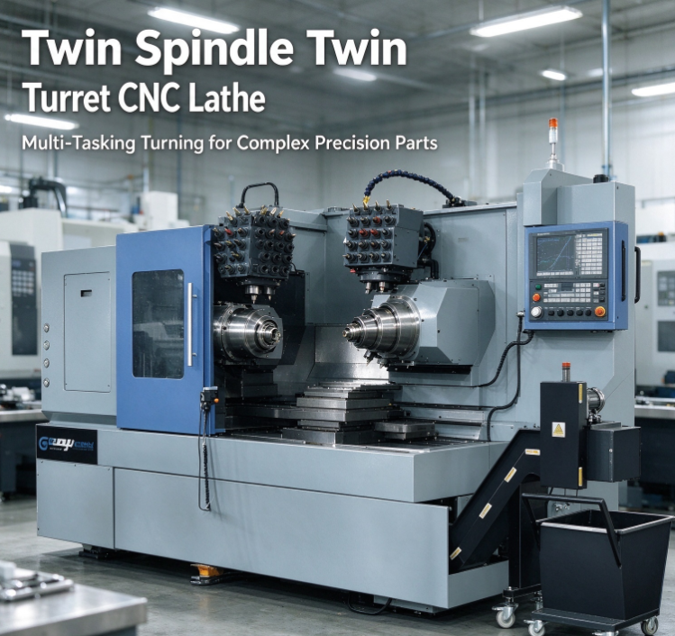 Twin spindle twin turret CNC lathe for precision metal turning